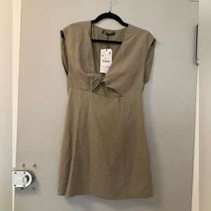 Zara Taupe Linen Cut-Out Short Dress Size M
